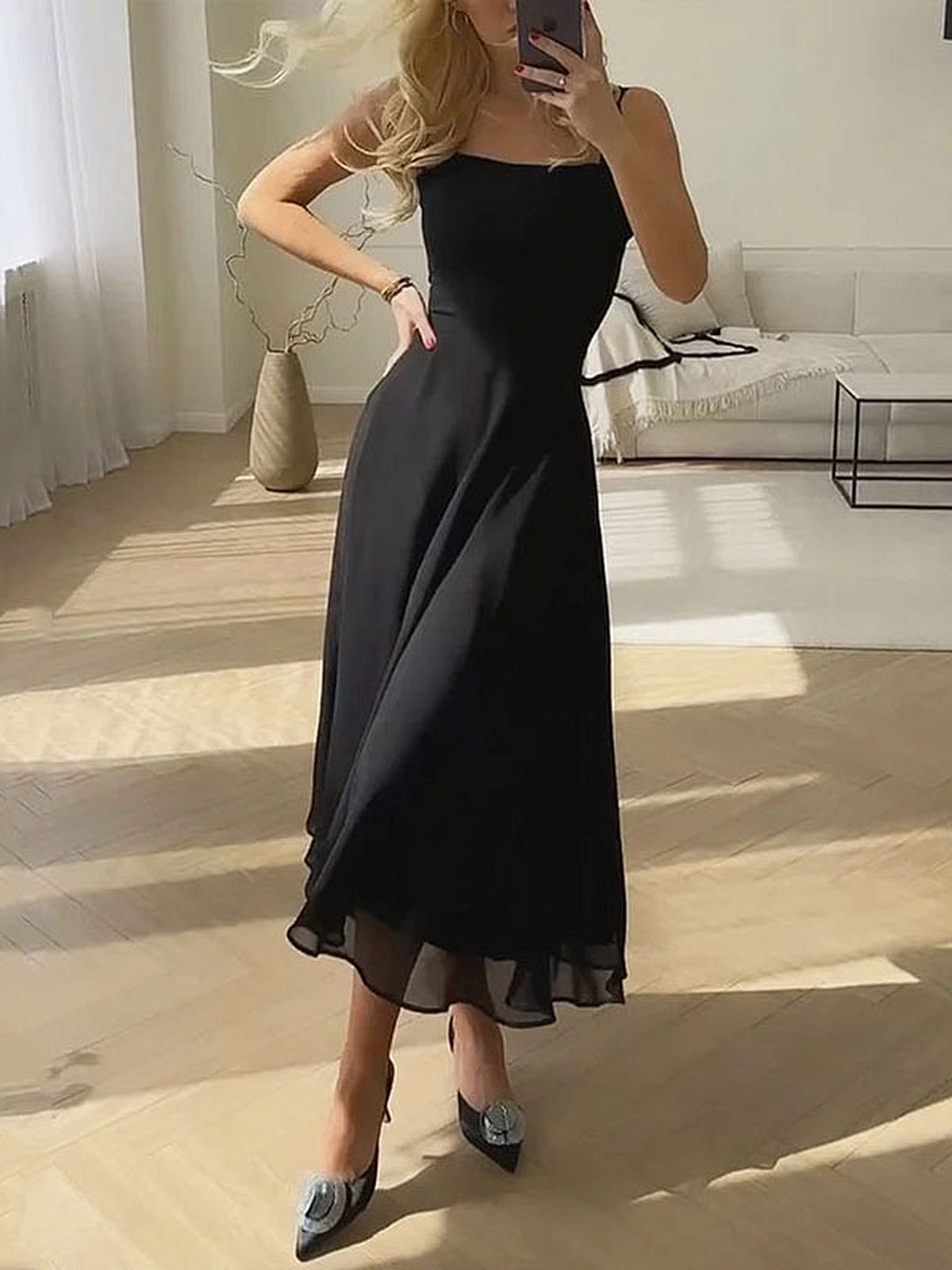 Marie | Dame Midikjole A-linje Firkantet Hals Elegant Feminin Pasform