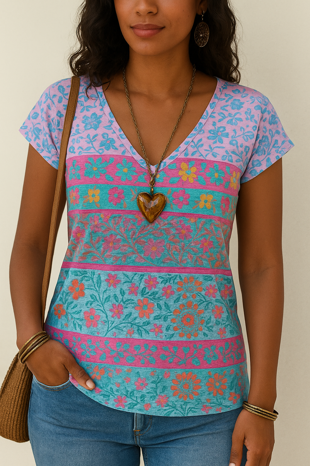 Nyala | Elegant Kvinders Sommer T-Shirt med Blomsterprint