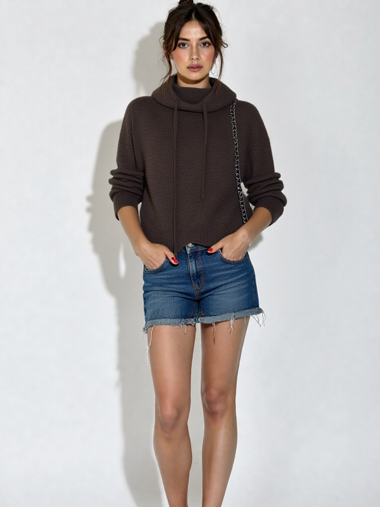 Strikket damehoodie med hætte