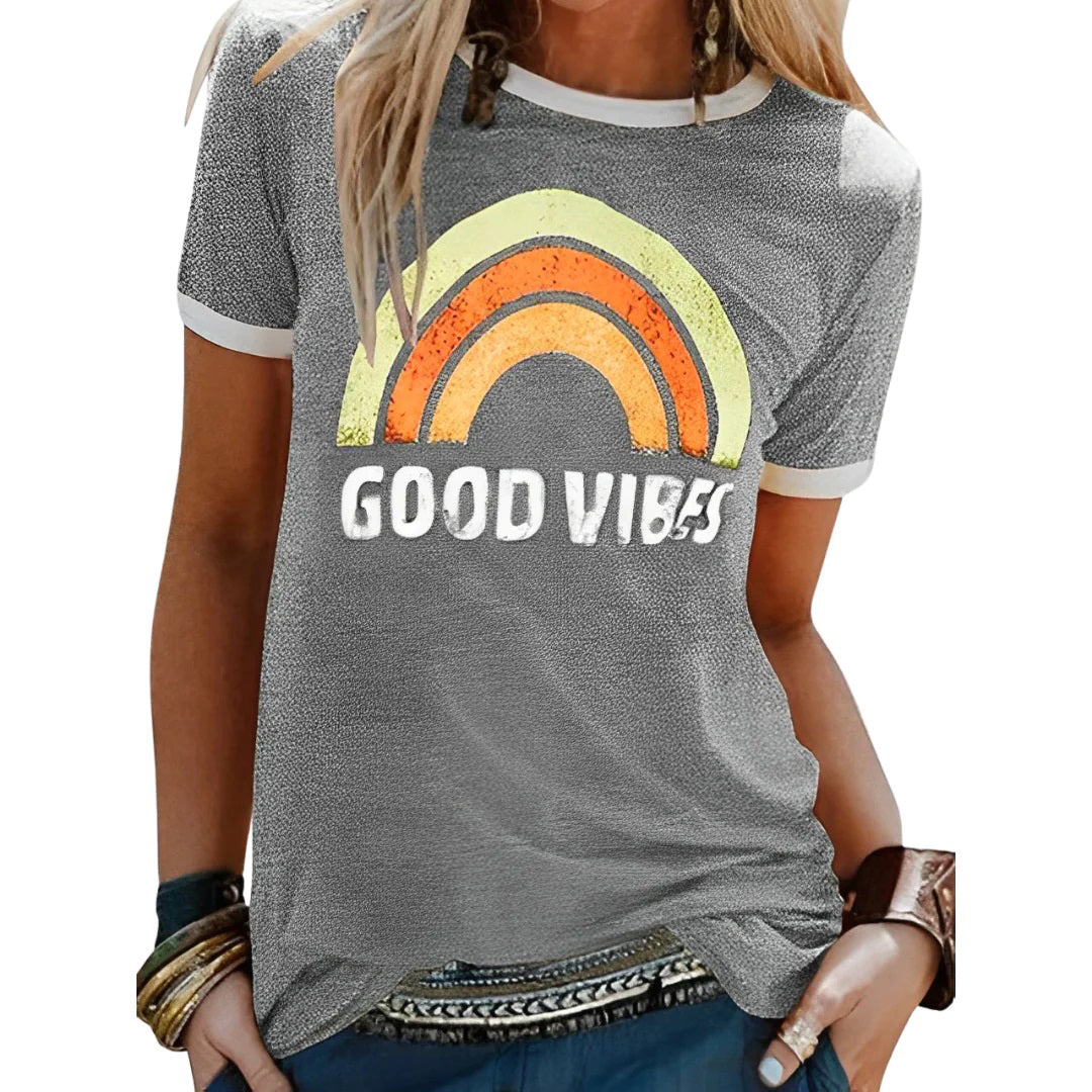 Veda | Farverig Kvinders Sommer T-Shirt med Grafisk Print