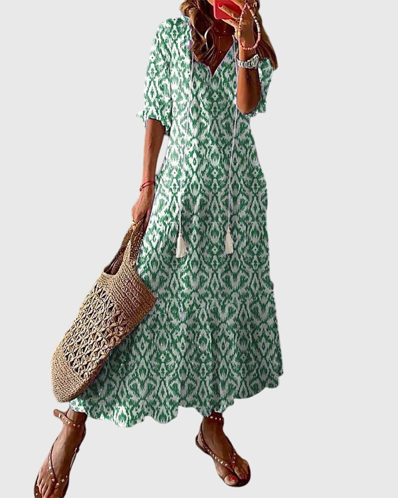 Sille | Kvinder Boho Kjole Vintage Mønster Luftig Pasform
