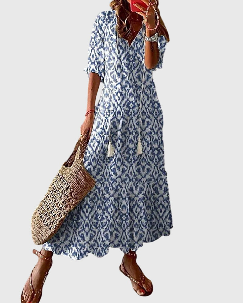 Sille | Kvinder Boho Kjole Vintage Mønster Luftig Pasform