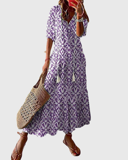 Sille | Kvinder Boho Kjole Vintage Mønster Luftig Pasform