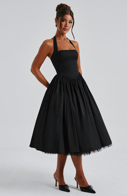 Alba | Kvinde Bryllupsgæstkjole Elegant Halterneck Midi Design
