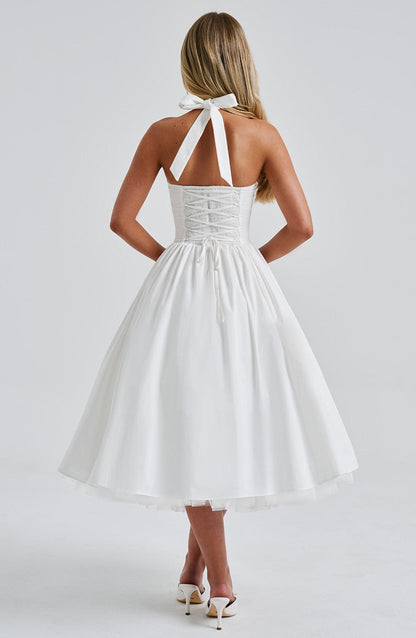 Alba | Kvinde Bryllupsgæstkjole Elegant Halterneck Midi Design