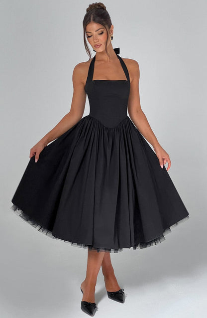 Alba | Kvinde Bryllupsgæstkjole Elegant Halterneck Midi Design