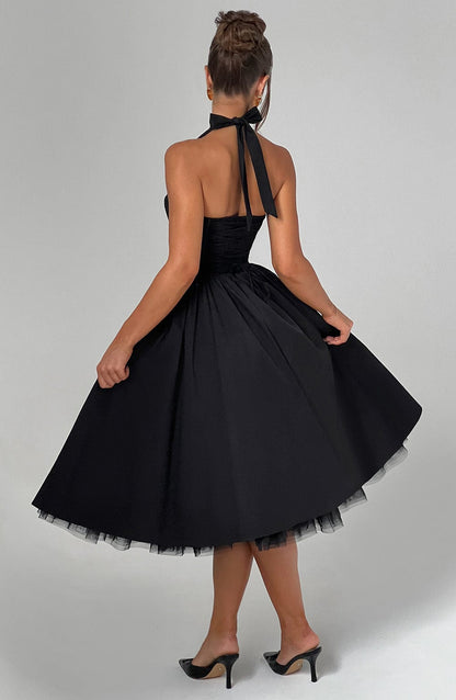 Alba | Kvinde Bryllupsgæstkjole Elegant Halterneck Midi Design