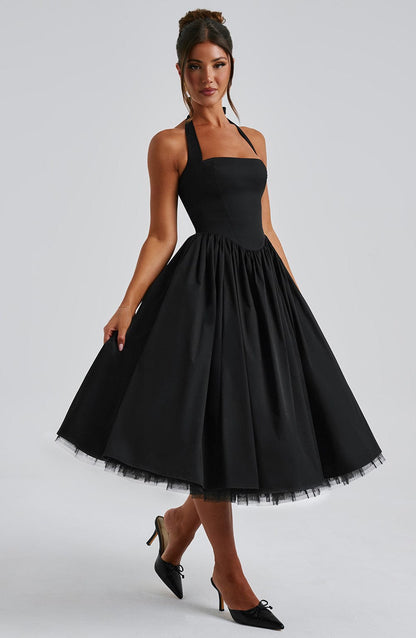 Alba | Kvinde Bryllupsgæstkjole Elegant Halterneck Midi Design