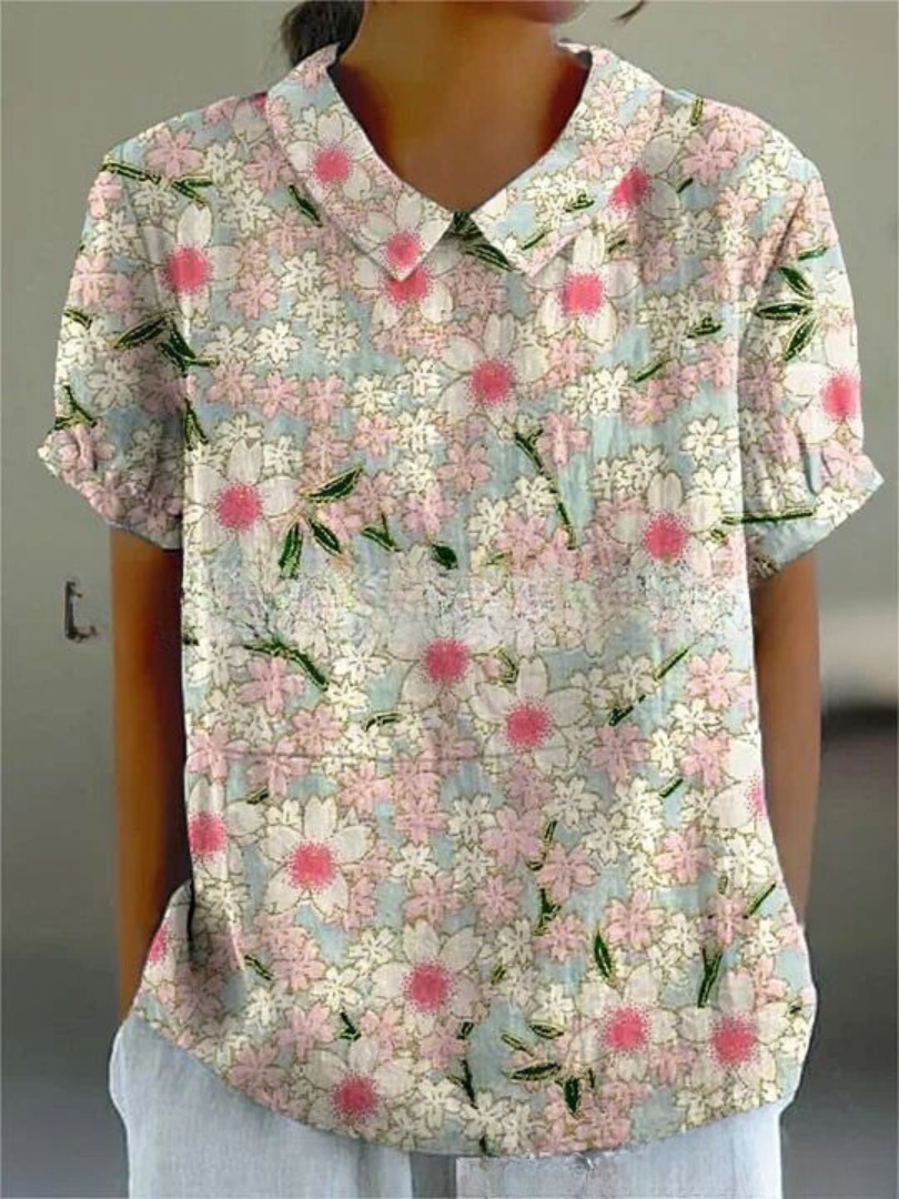Alberte | Dame Vintage Blomstret Bluse Afslappet Pasform