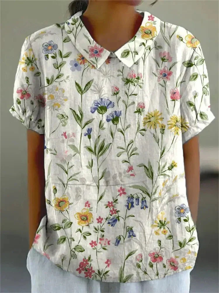 Alberte | Dame Vintage Blomstret Bluse Afslappet Pasform