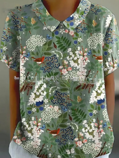 Alberte | Dame Vintage Blomstret Bluse Afslappet Pasform