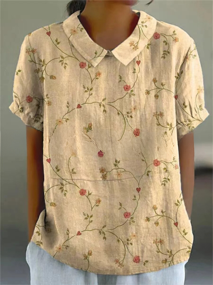 Alberte | Dame Vintage Blomstret Bluse Afslappet Pasform