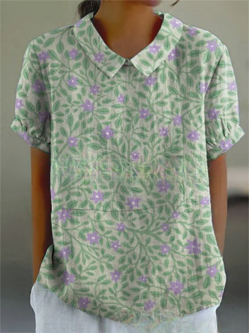 Alberte | Dame Vintage Blomstret Bluse Afslappet Pasform