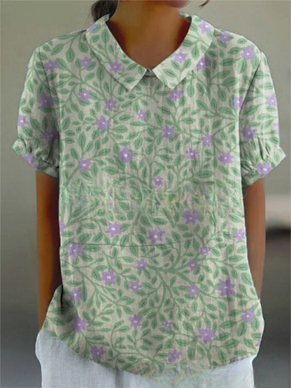 Alberte | Dame Vintage Blomstret Bluse Afslappet Pasform