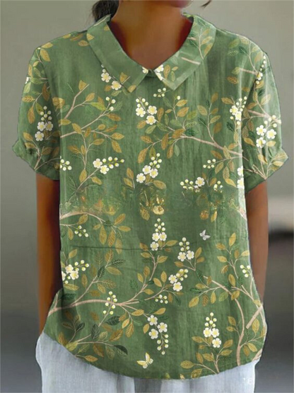 Alberte | Dame Vintage Blomstret Bluse Afslappet Pasform