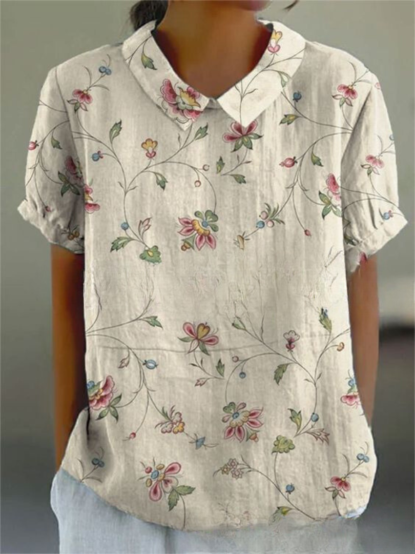 Alberte | Dame Vintage Blomstret Bluse Afslappet Pasform