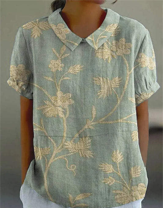 Alberte | Dame Vintage Blomstret Bluse Afslappet Pasform