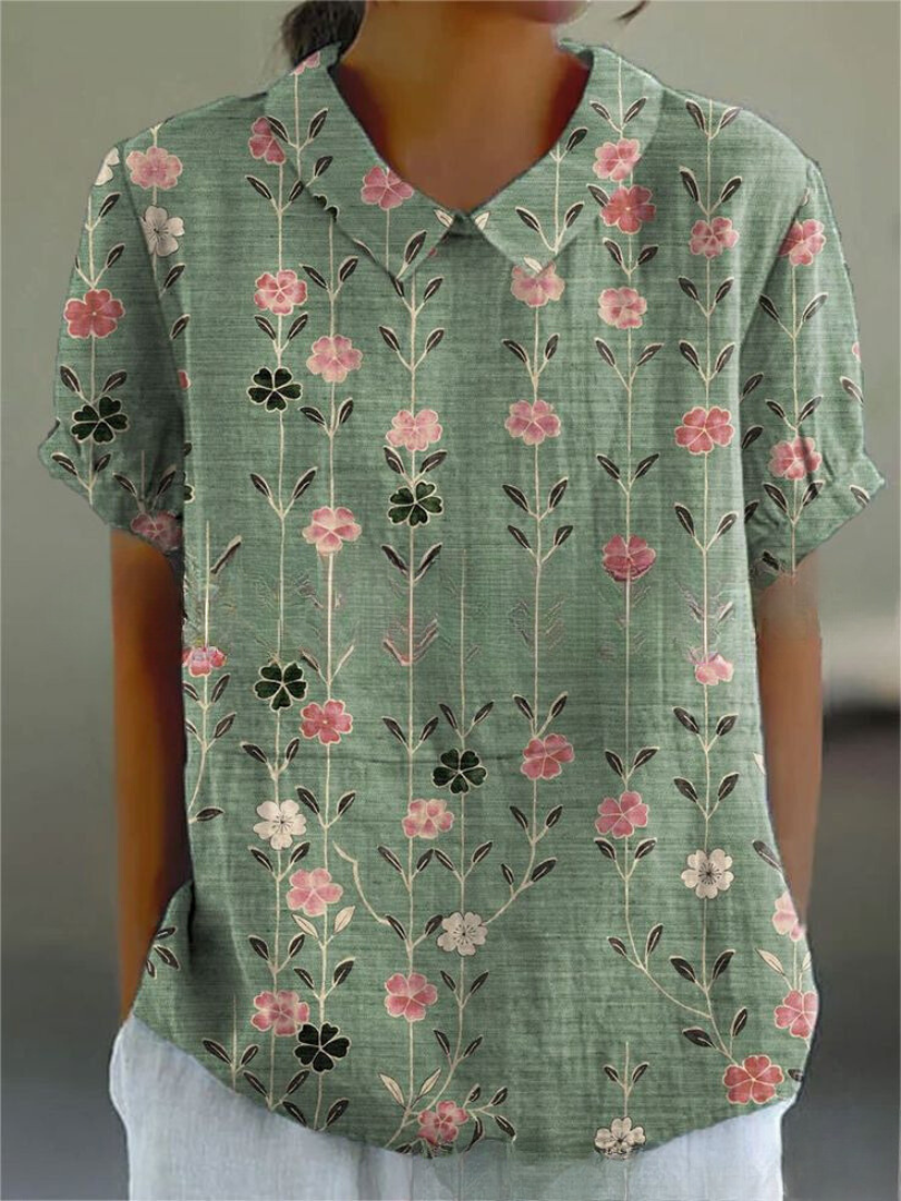 Alberte | Dame Vintage Blomstret Bluse Afslappet Pasform