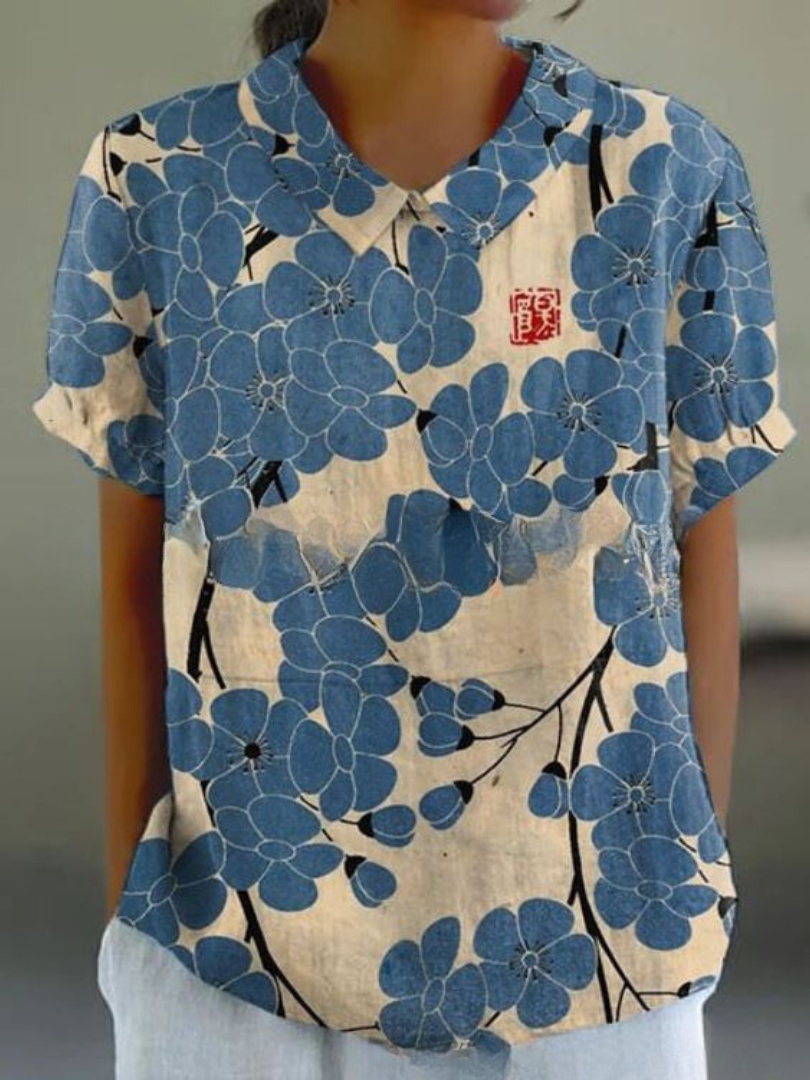 Alberte | Dame Vintage Blomstret Bluse Afslappet Pasform