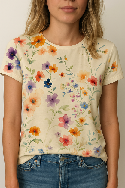 Aria | Elegant Kvinders Sommer T-Shirt med Blomsterprint