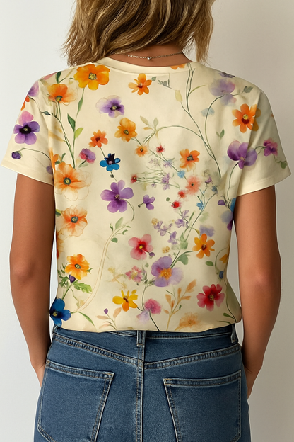 Aria | Elegant Kvinders Sommer T-Shirt med Blomsterprint
