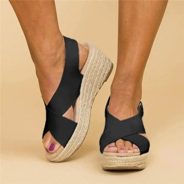 Astrid | Kvinder Espadrilles Kilehæl Blødt Lærred Krydsremme