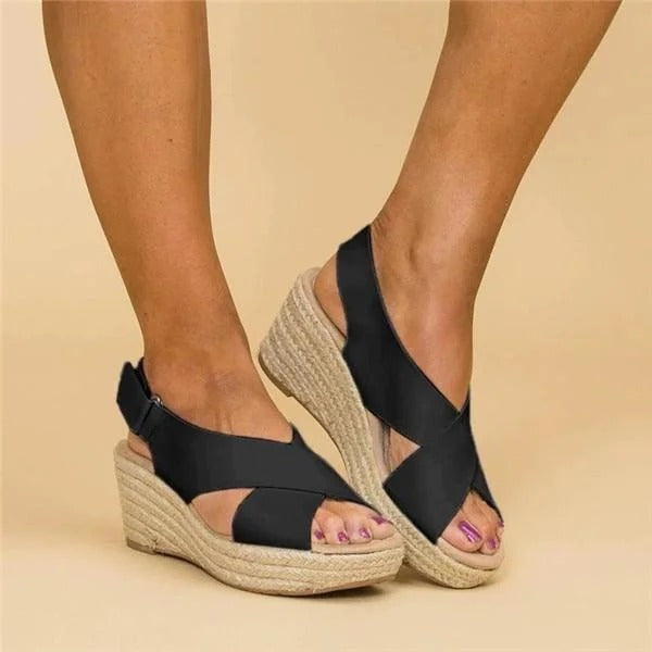 Astrid | Kvinder Espadrilles Kilehæl Blødt Lærred Krydsremme