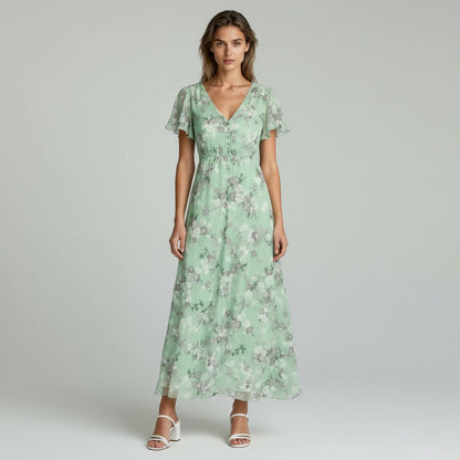 Astrid | Kvinder Maxikjole Luftig Chiffon Blomsterprint