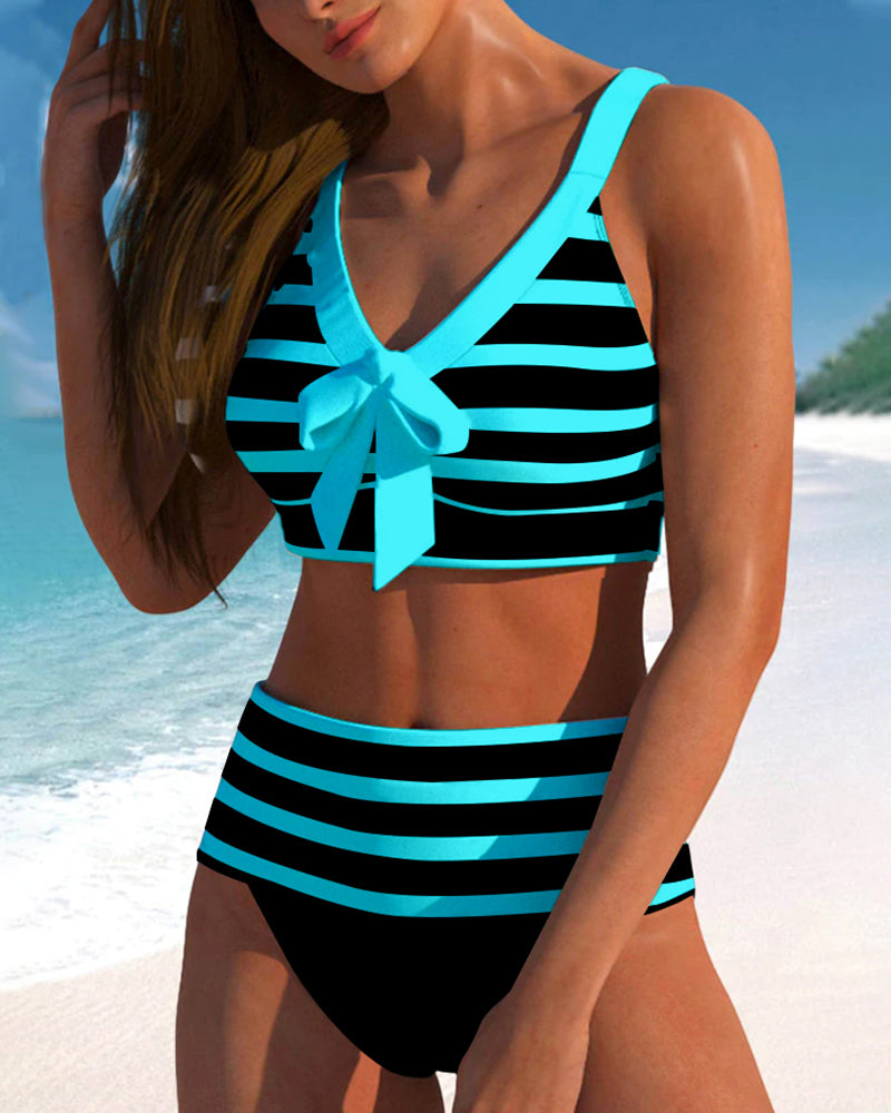 Caroline | Elegante Damers Stribede Højtaljede Bikini