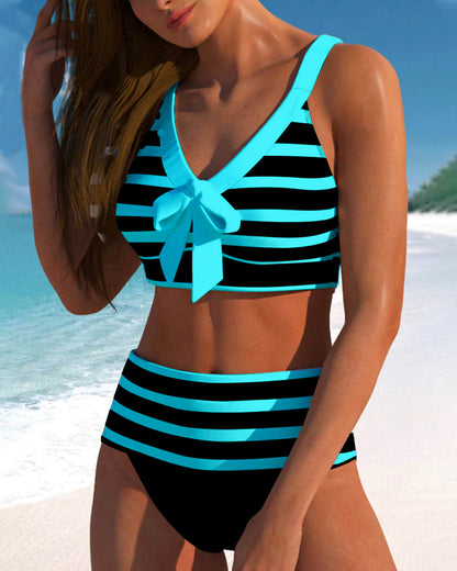 Caroline | Elegante Damers Stribede Højtaljede Bikini