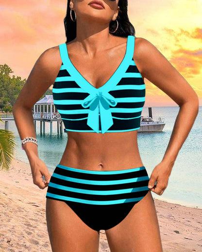 Caroline | Elegante Damers Stribede Højtaljede Bikini