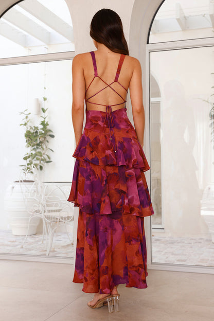 Elena | Dame Chiffon Maxikjole V-hals Ruffle Nederdel Elegant