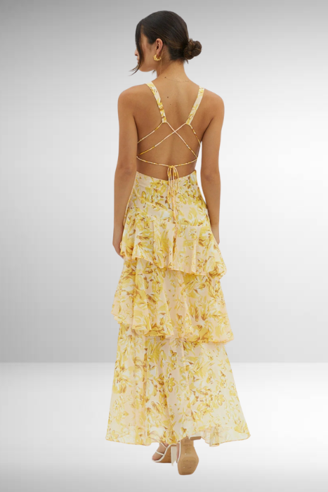 Elena | Dame Chiffon Maxikjole V-hals Ruffle Nederdel Elegant