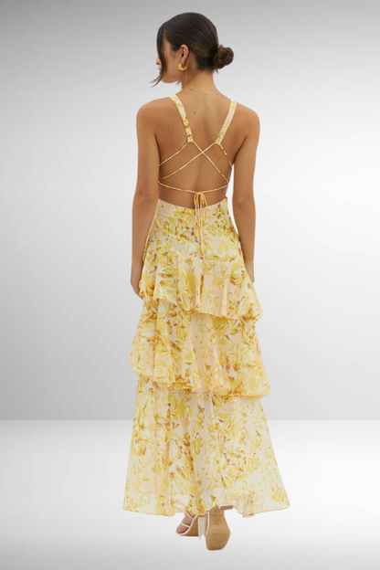 Elena | Dame Chiffon Maxikjole V-hals Ruffle Nederdel Elegant