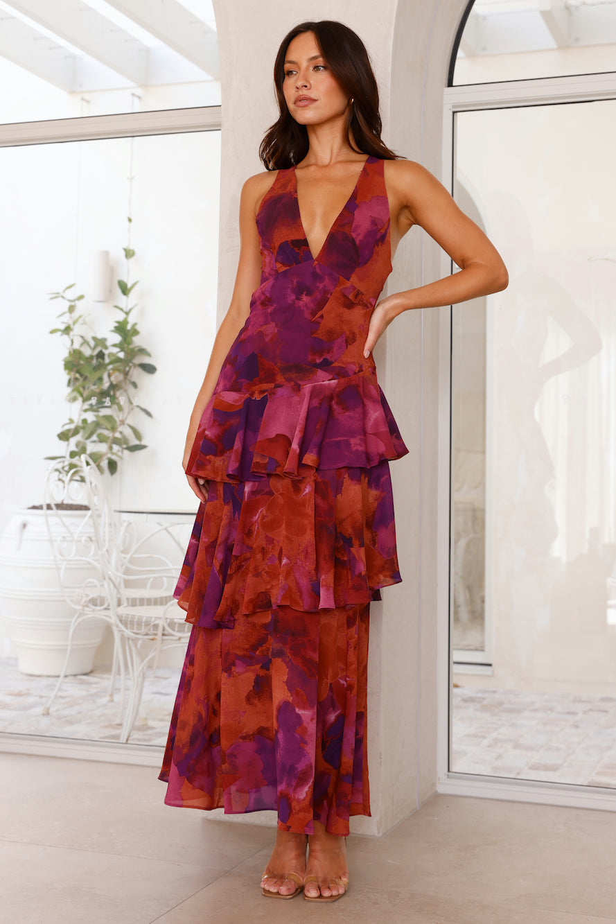 Elena | Dame Chiffon Maxikjole V-hals Ruffle Nederdel Elegant