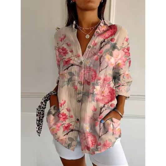 Elin | Kvinder Blomstret Bluse Let Materiale Afslappet Pasform