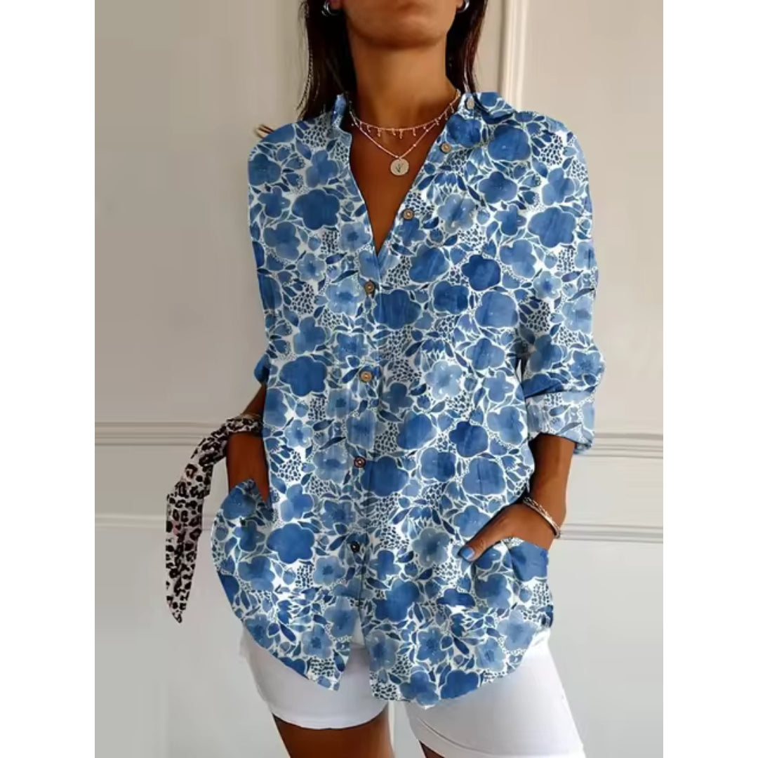 Elin | Kvinder Blomstret Bluse Let Materiale Afslappet Pasform