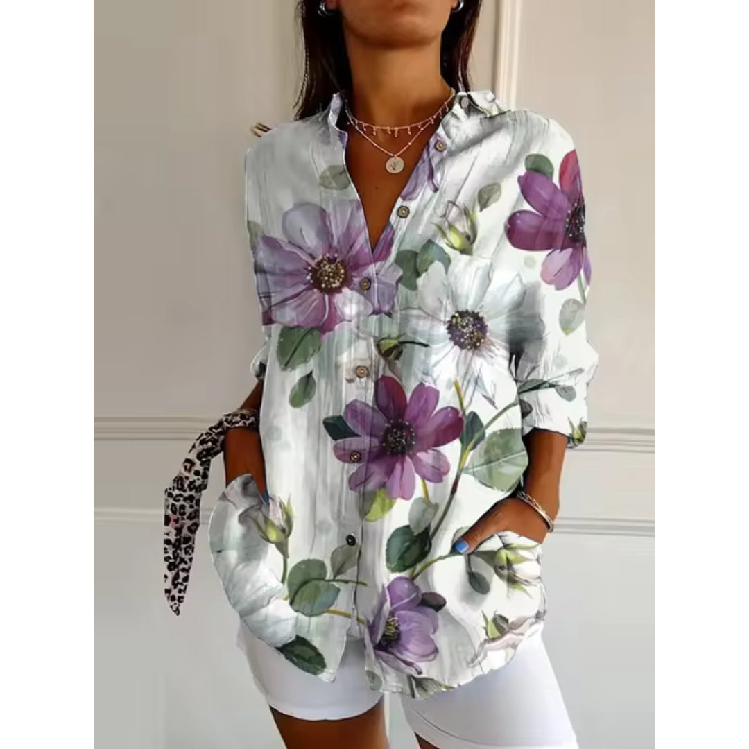 Elin | Kvinder Blomstret Bluse Let Materiale Afslappet Pasform