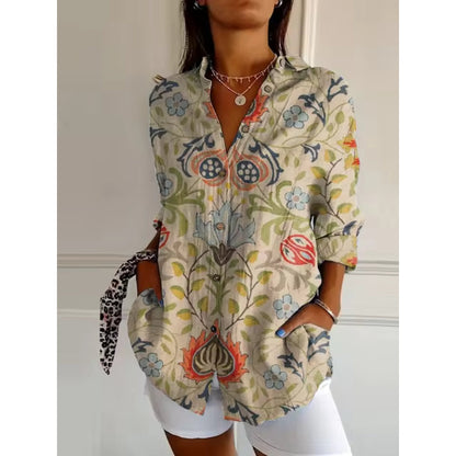 Elin | Kvinder Blomstret Bluse Let Materiale Afslappet Pasform