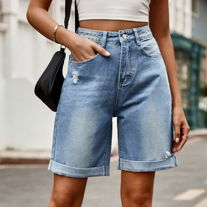 Ellen | Dame Denim Shorts Opsmøg Afslappet Pasform