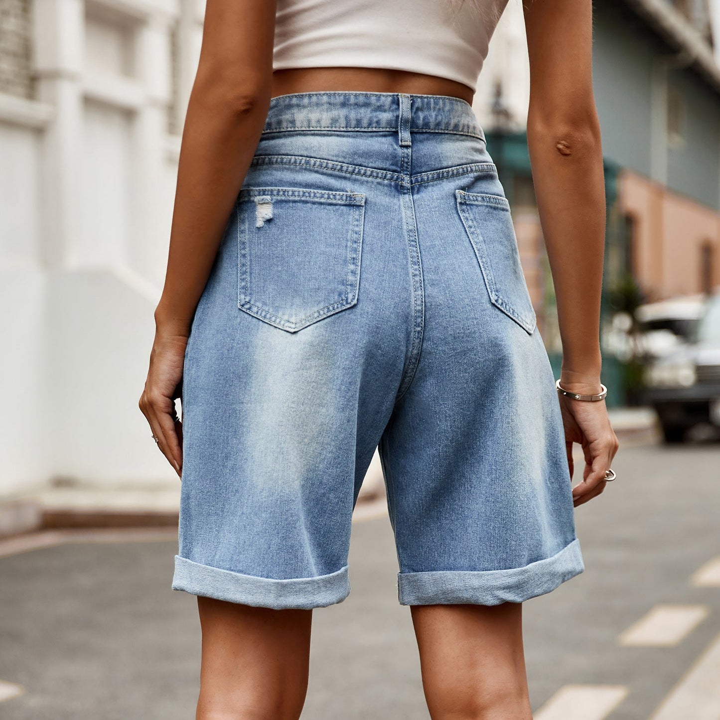 Ellen | Dame Denim Shorts Opsmøg Afslappet Pasform