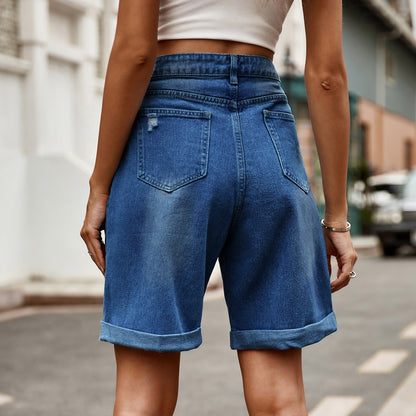 Ellen | Dame Denim Shorts Opsmøg Afslappet Pasform