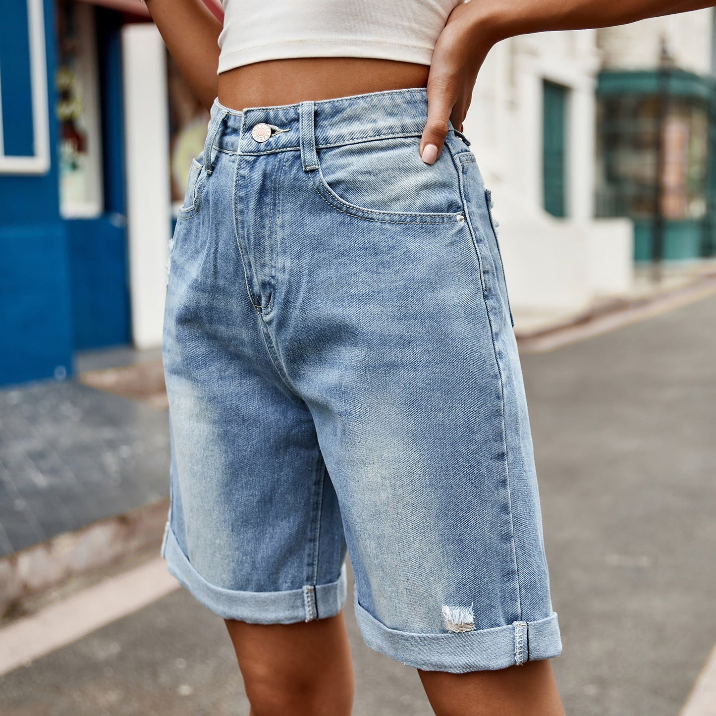 Ellen | Dame Denim Shorts Opsmøg Afslappet Pasform
