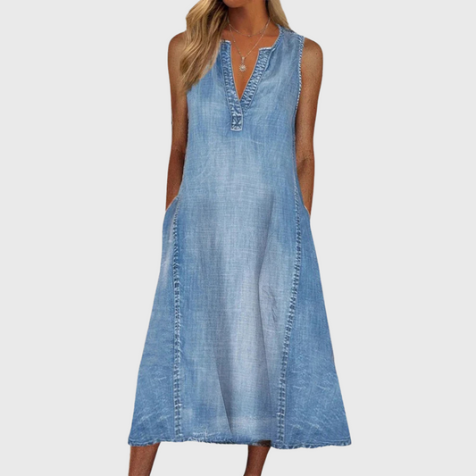 Emerson | Afslappede Damers Flydende Midi Denimkjole