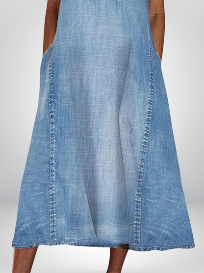 Emerson | Afslappede Damers Flydende Midi Denimkjole
