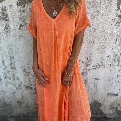 Esther | Kvinder Midi Sommer Dress V udskæring Løs Pasform