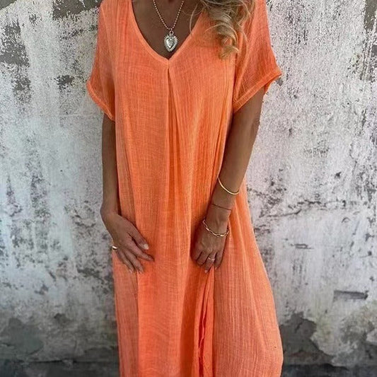 Esther | Kvinder Midi Sommer Dress V udskæring Løs Pasform