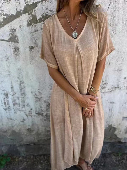 Esther | Kvinder Midi Sommer Dress V udskæring Løs Pasform