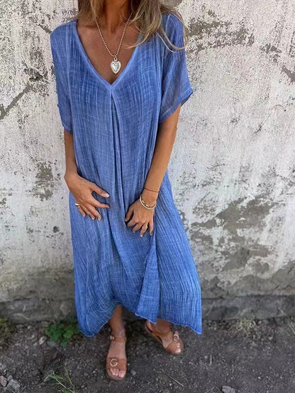 Esther | Kvinder Midi Sommer Dress V udskæring Løs Pasform