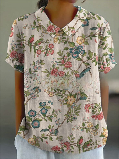 Alberte | Dame Vintage Blomstret Bluse Afslappet Pasform